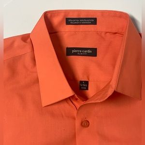 Men's Pierre Cardin Peach Long Sleeve Button Down Shirt Slim Fit Large NWOT